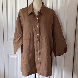Brown Linen Blouse - 2x